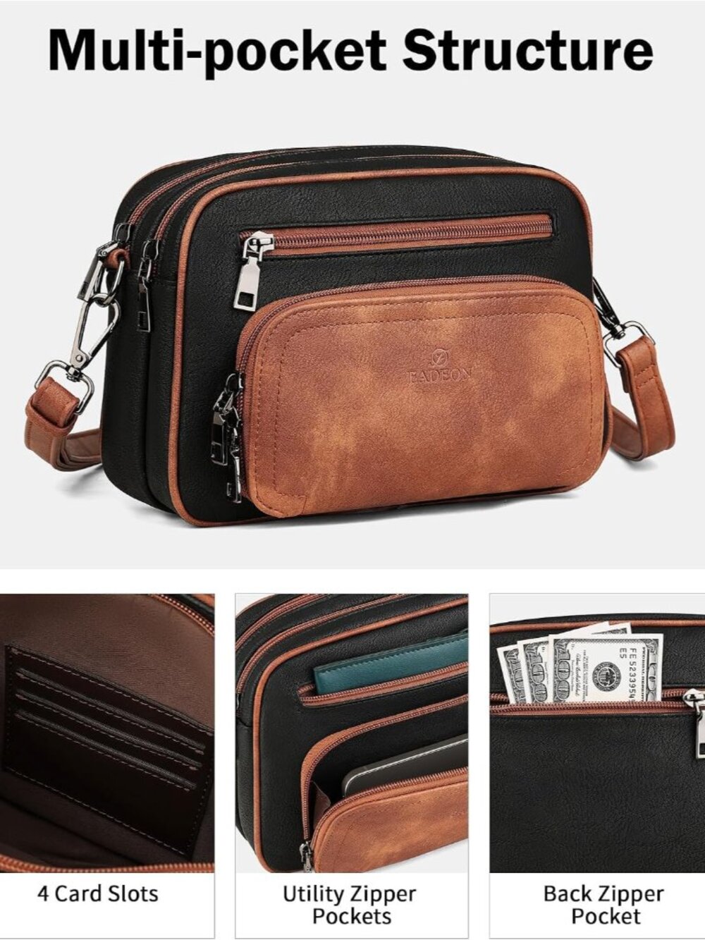 Crossbody Bags for Women Multi-pocket Leather Crossbody Purses, Designer Shoulde - Picture 6 of 9